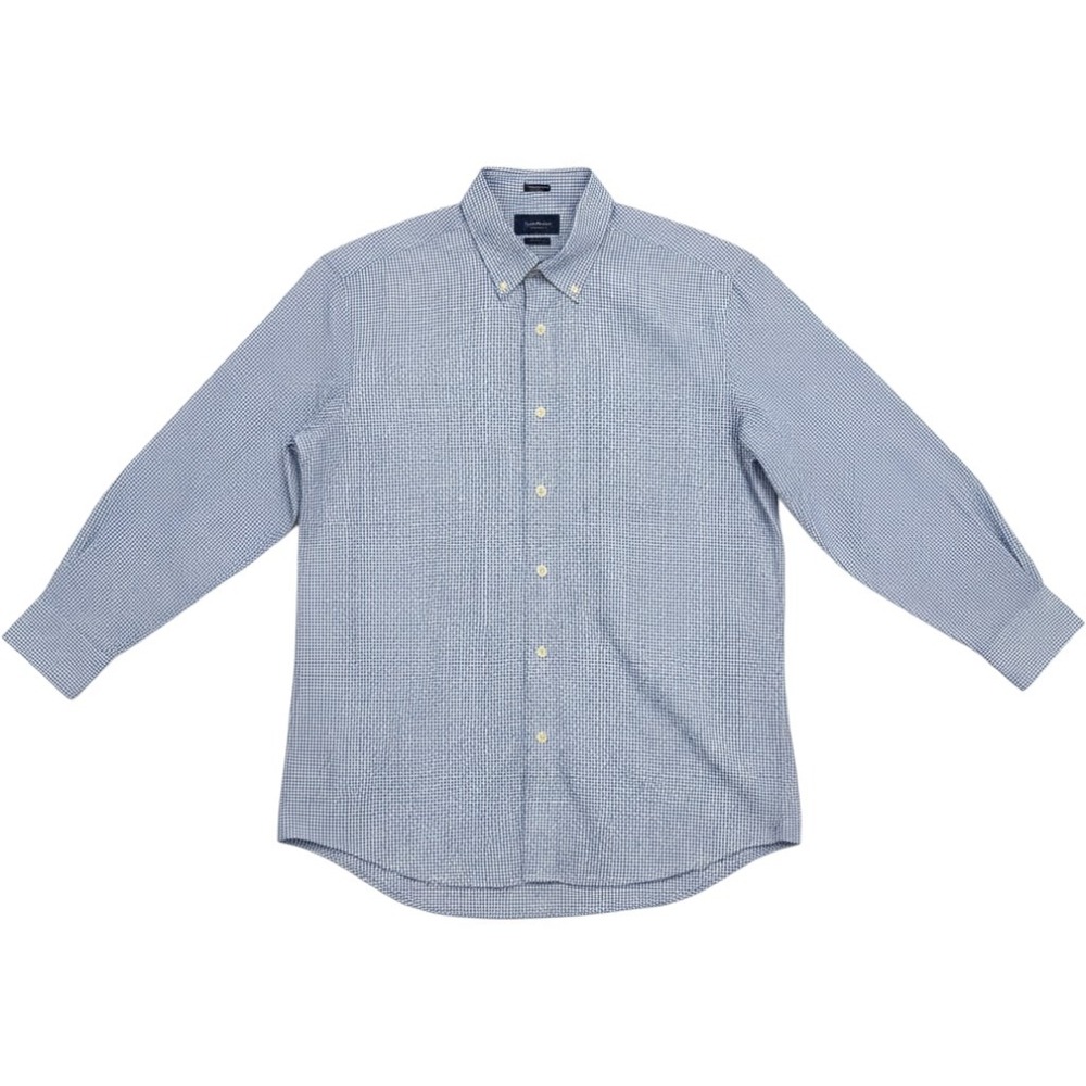 Tommy Hilfiger Mens Regular Fit Blue White Micro Check Button Down Shirt 16.5 34